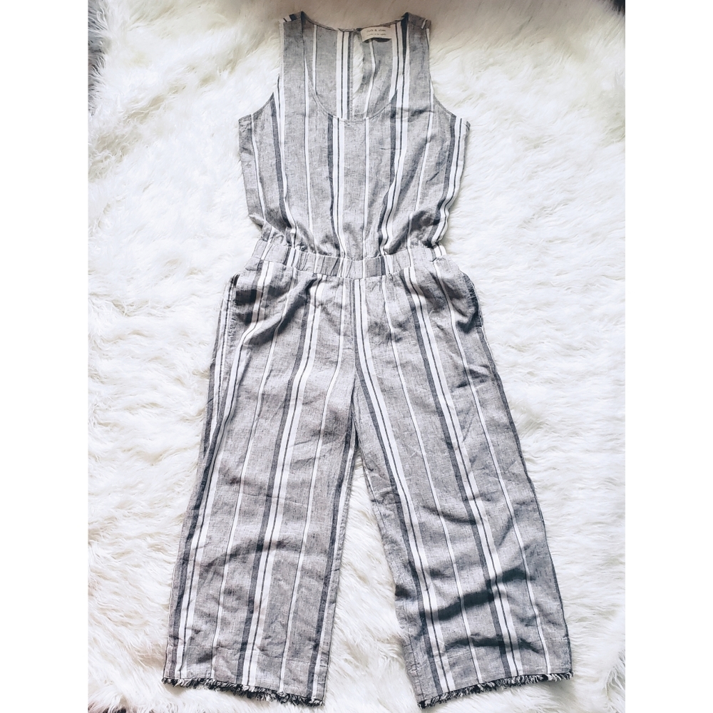 Anthro Cloth & Stone Striped Fray Hem Jumpsuit L